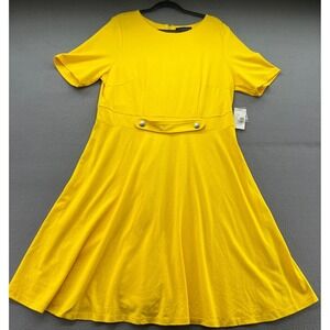 Eloquii Dress Womens Sz 18 Yellow Fit and Flare Dress Short Sleeve Button Midi